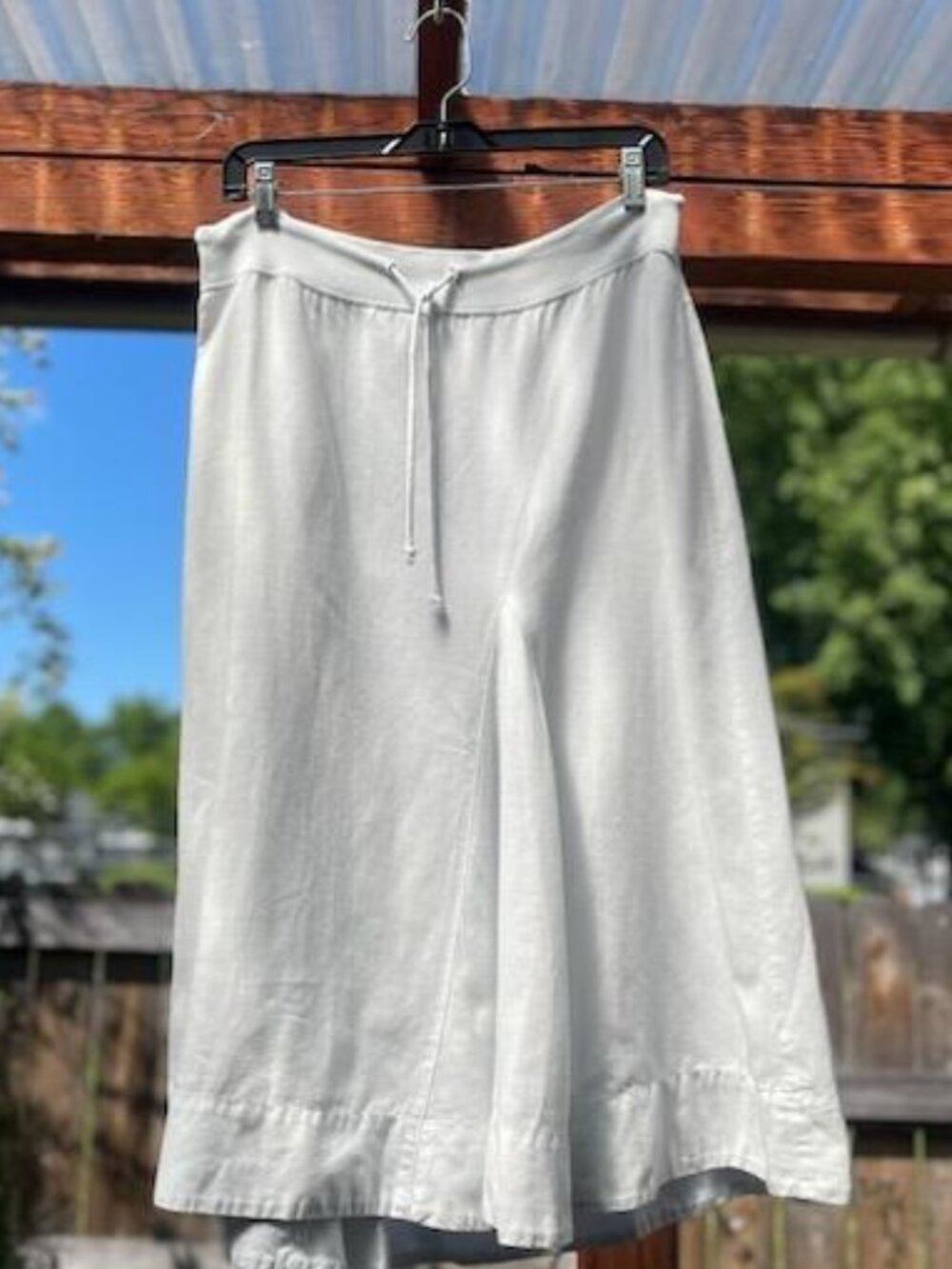 Three Dots White Linen Drawstring Midi Skirt-Size M